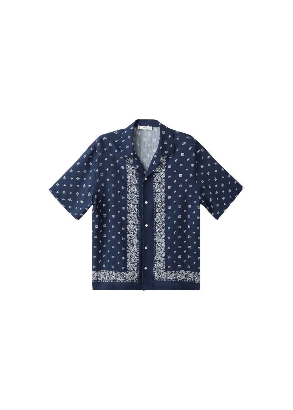 Navy Printed Fluid Regular-Fit Shirt, 0201_56, large image number 6