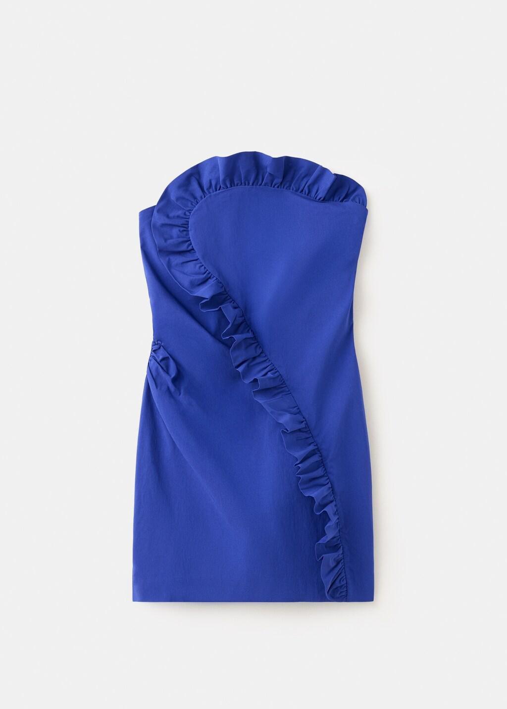 Blue Strapless Dress With Asymmetric Frill Detail, Medium Blue, large image number 6