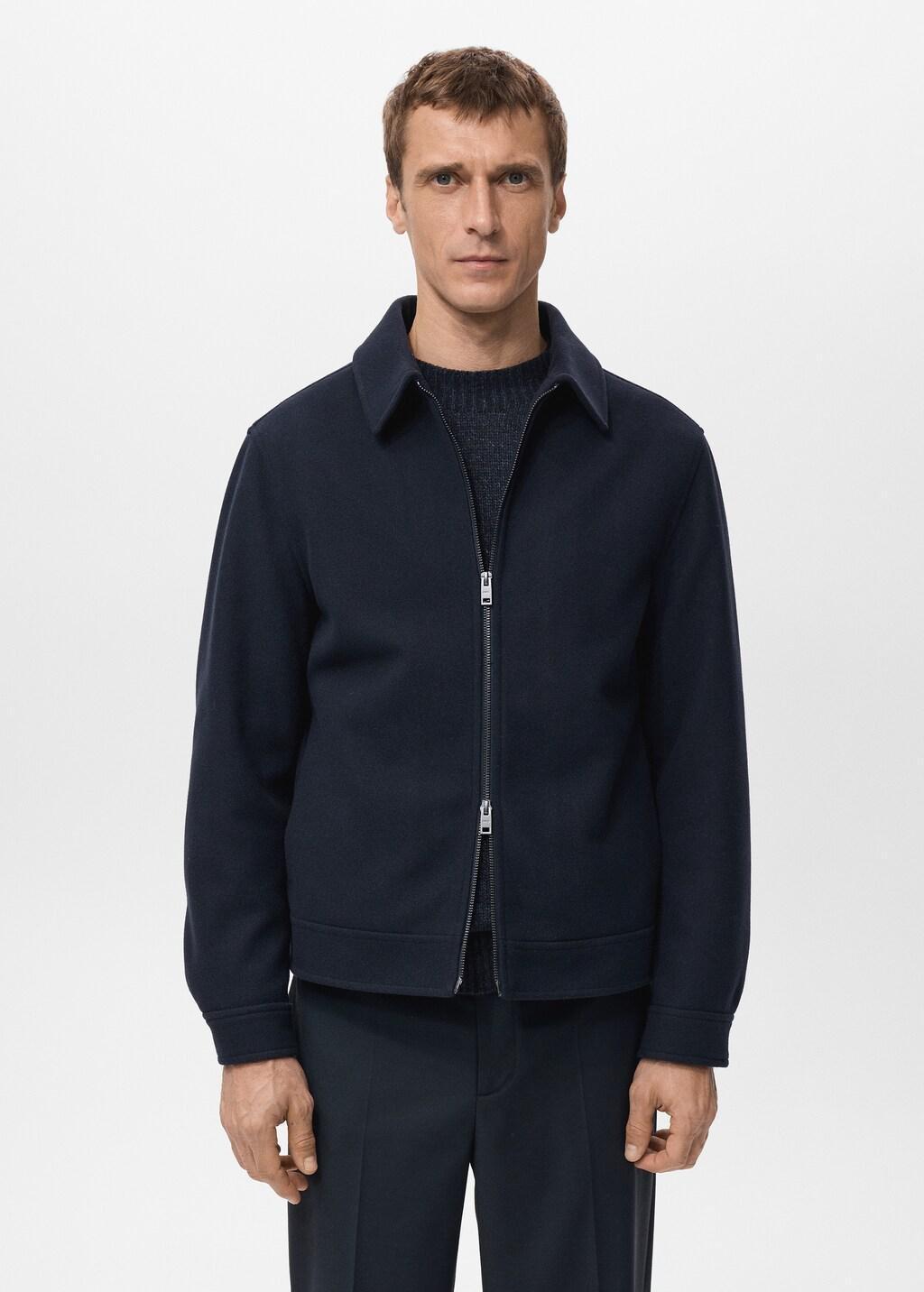 Navy Wool Zip-Up Jacket, Navy, large image number 3