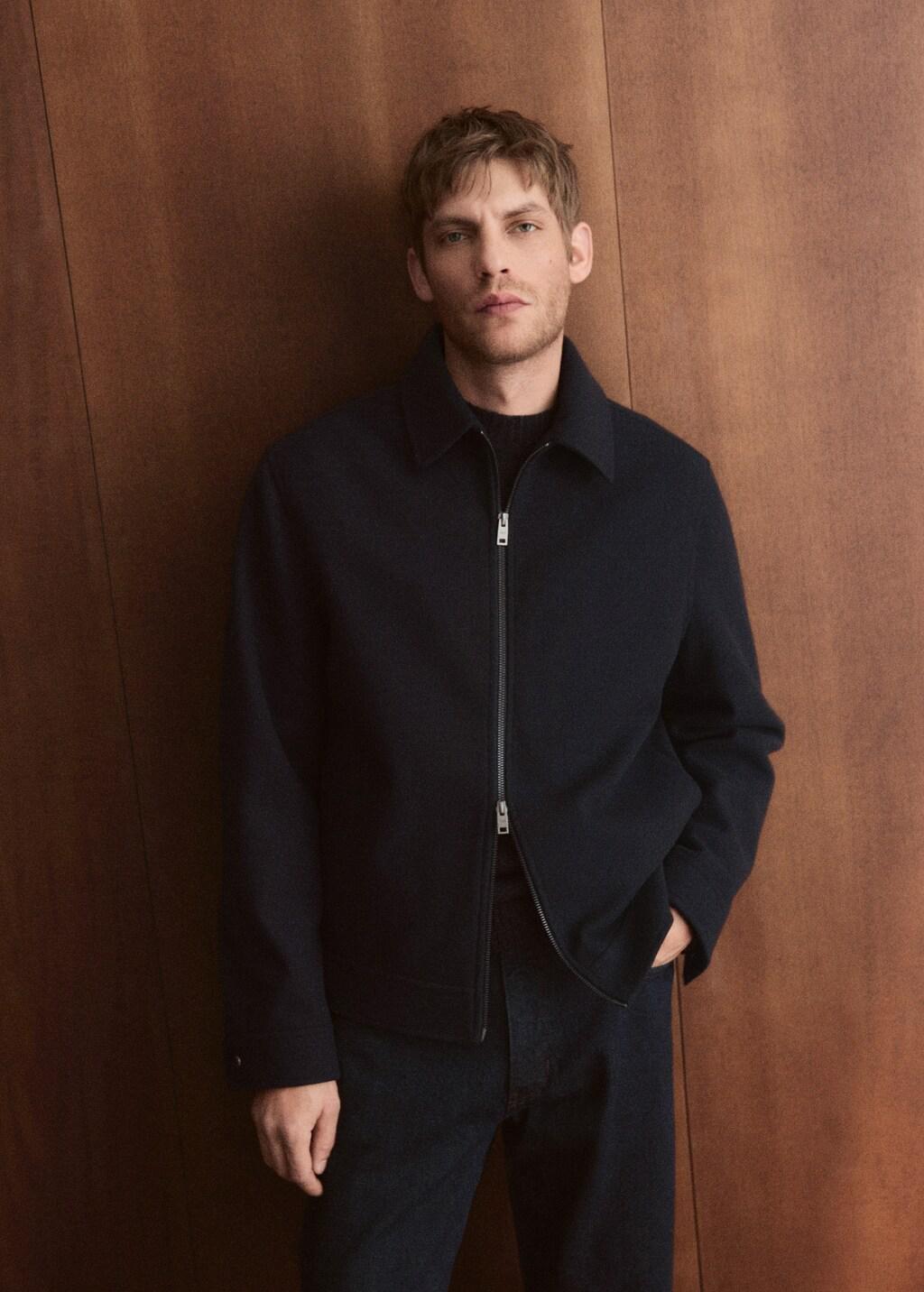 Navy Wool Zip-Up Jacket, Navy, large image number 6