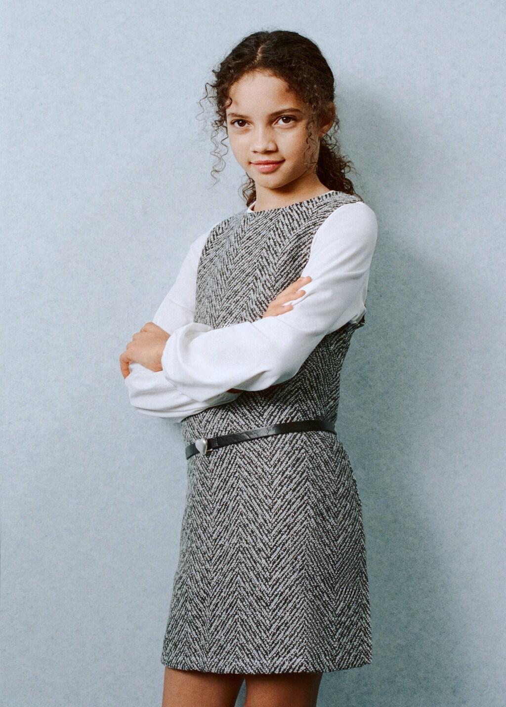 Blue Lurex Tweed Dress, Kids Girls, Medium Blue, medium
