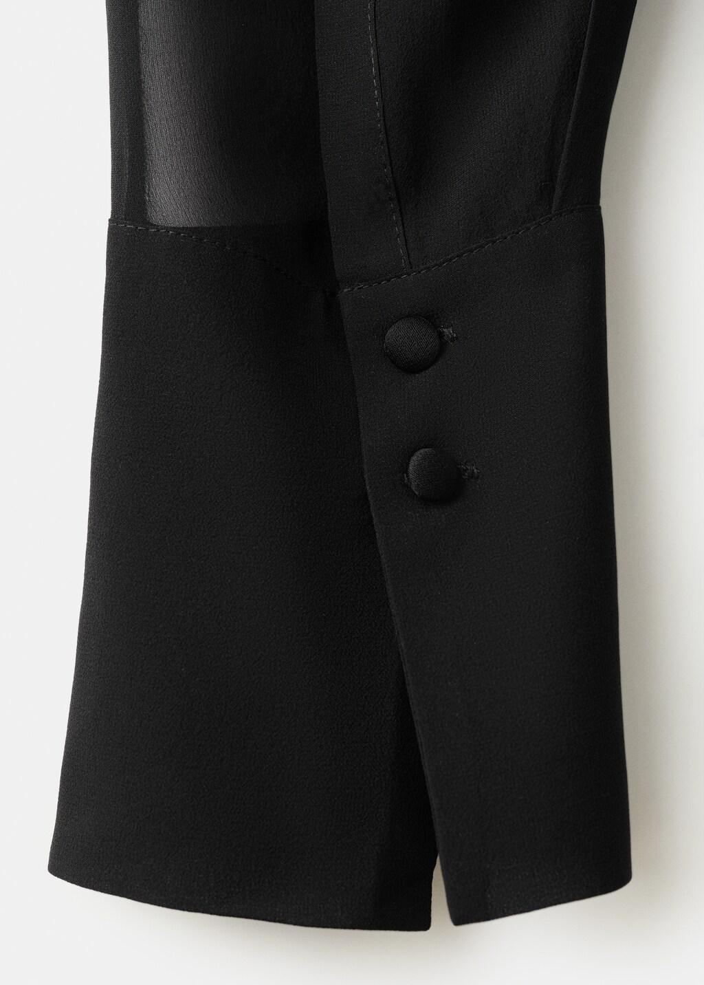 Black Long Silk Shirt With Foulard, Black, medium