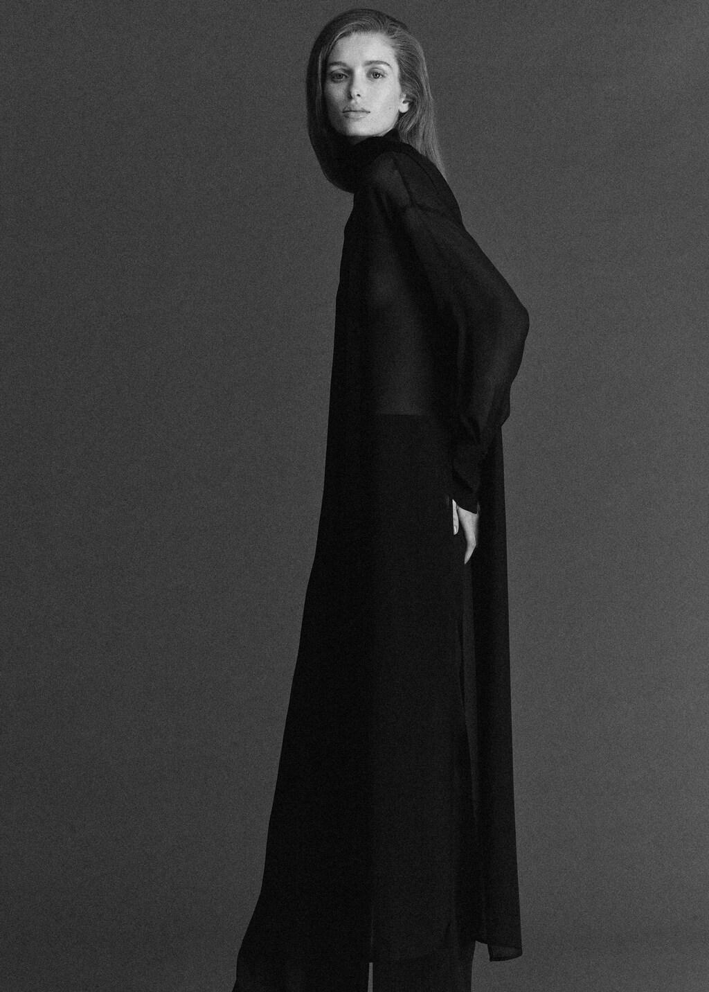 Black Long Silk Shirt With Foulard, Black, large image number 4