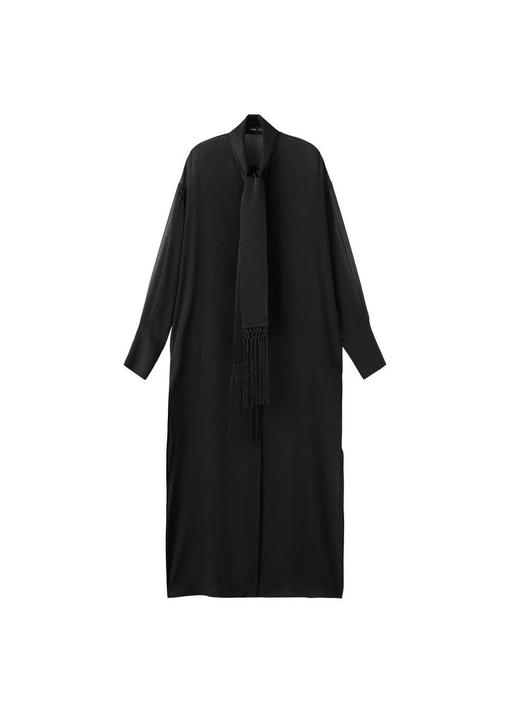 Black Long Silk Shirt With Foulard, Black, large image number 6