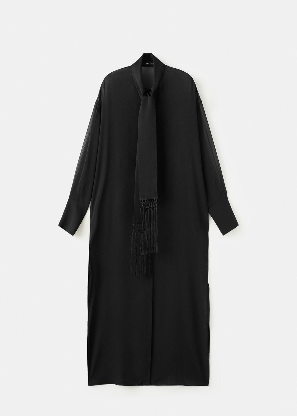 Black Long Silk Shirt With Foulard, Black, large image number 7