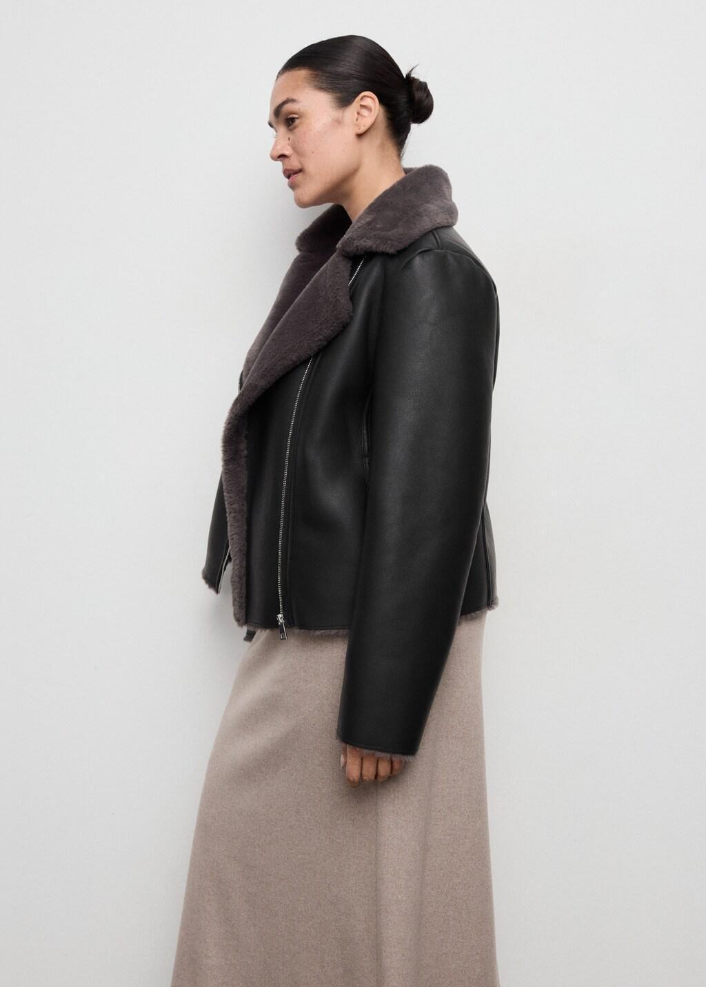 Black Faux-Fur-Effect Biker Jacket, 0201_99, large image number 6