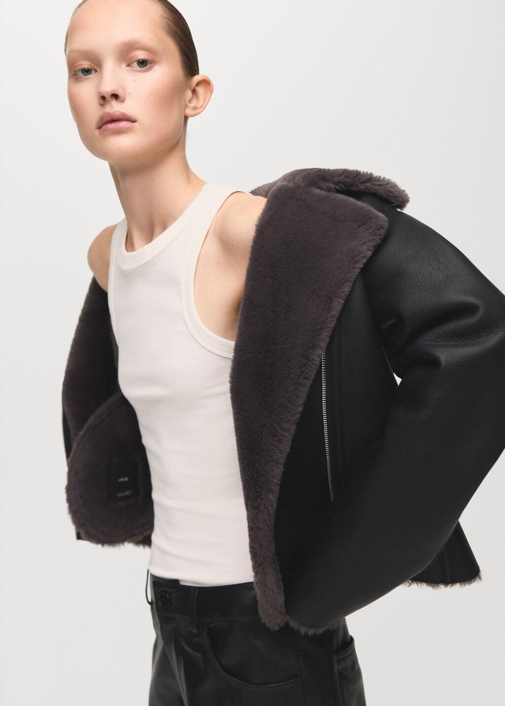 Black Faux-Fur-Effect Biker Jacket, 0201_99, large image number 7