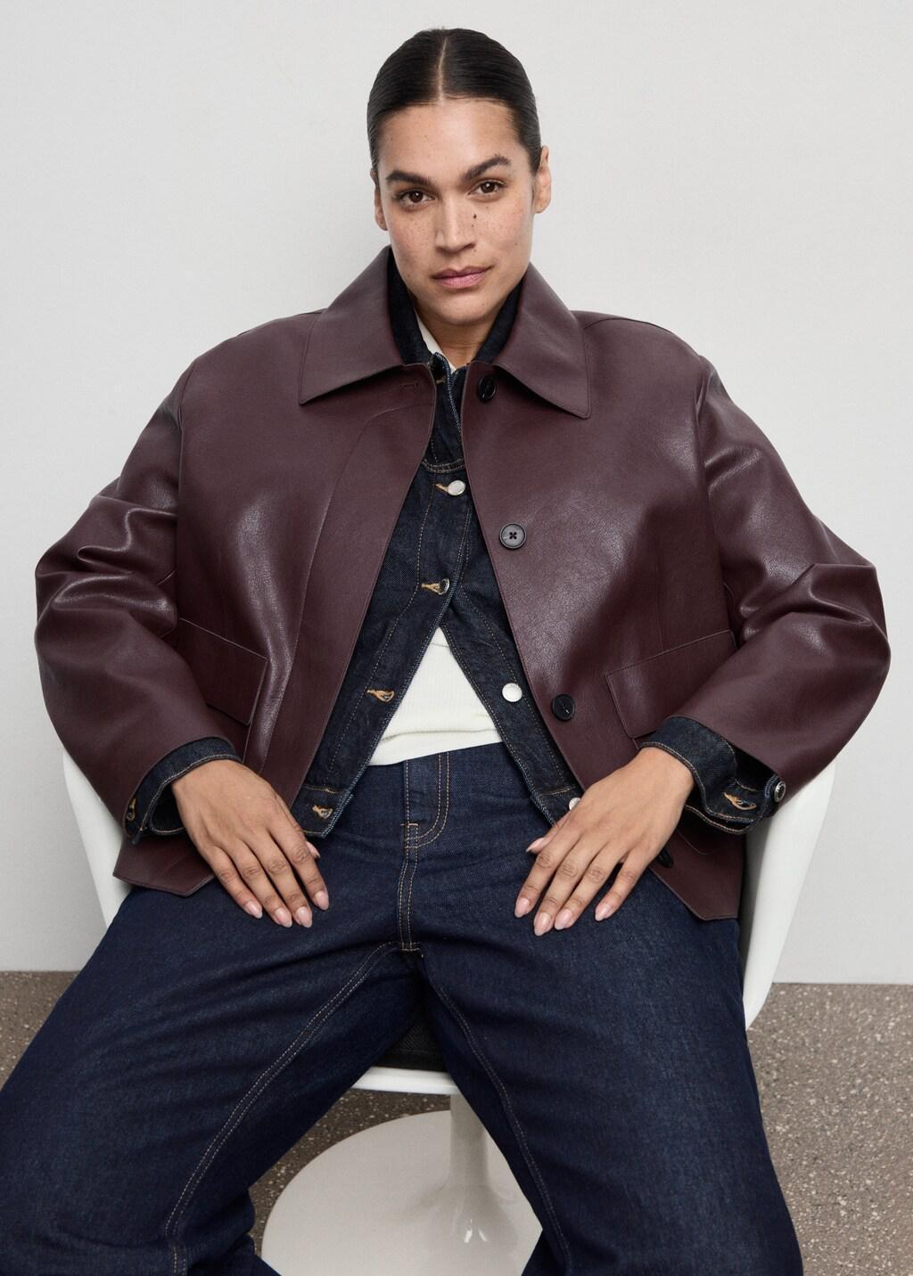 Red Faux-Leather Jacket With Pockets, Dark Red, large image number 6