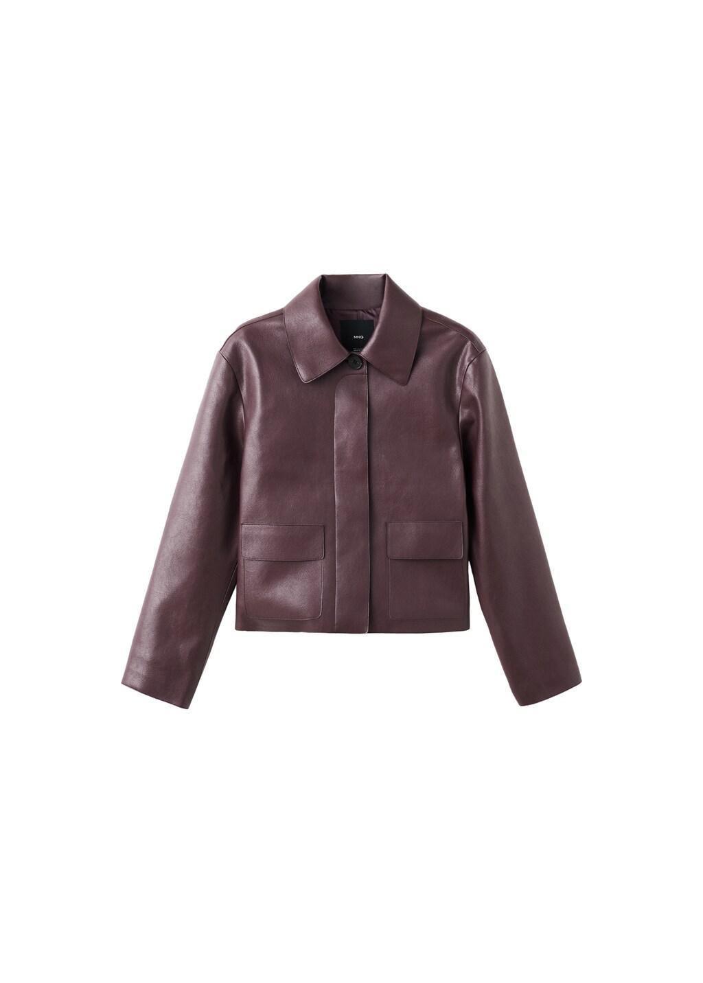 Red Faux-Leather Jacket With Pockets, Dark Red, large image number 7