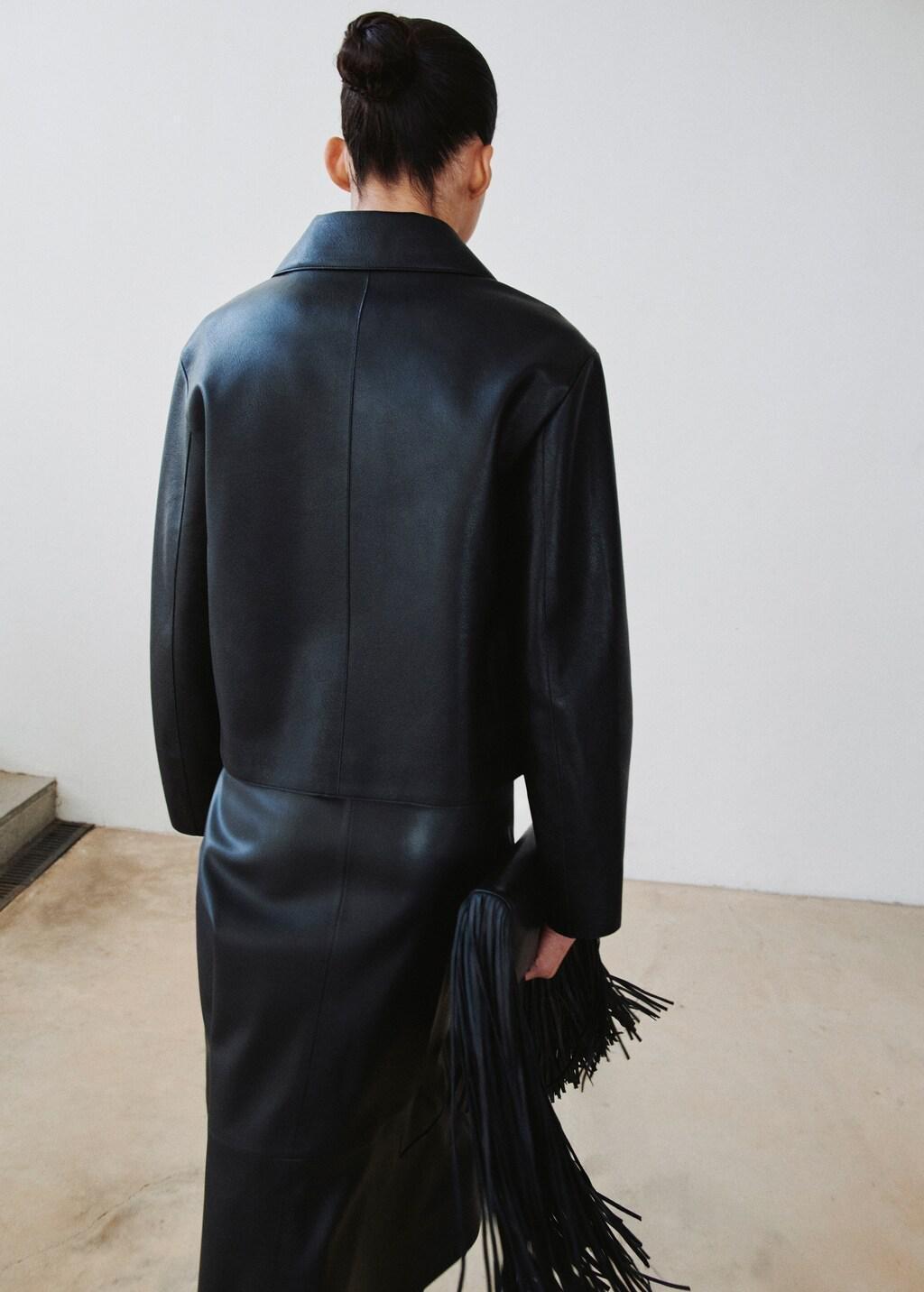 Black Faux-Leather Jacket With Pockets, Black, large image number 4