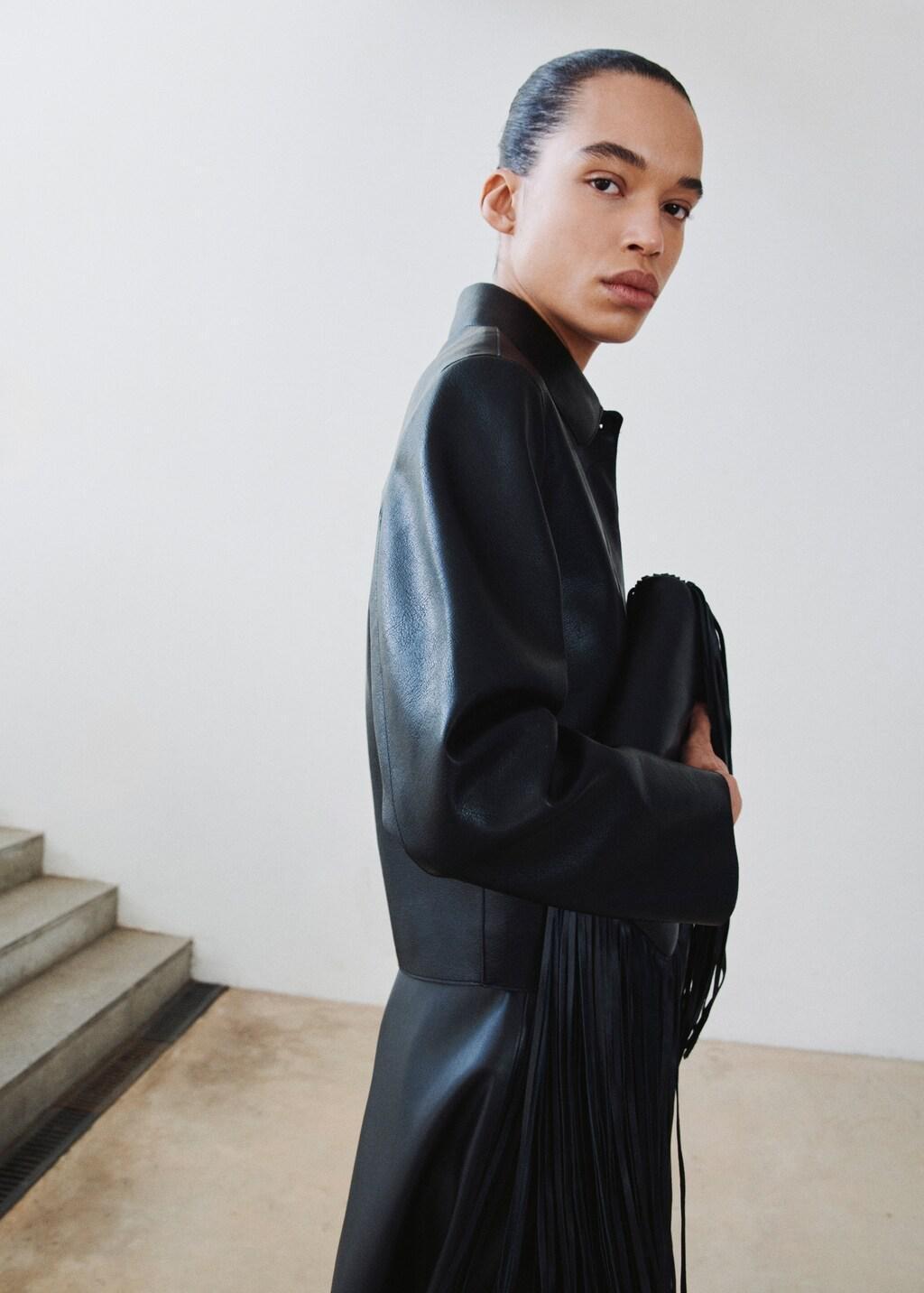 Black Faux-Leather Jacket With Pockets, Black, large image number 5