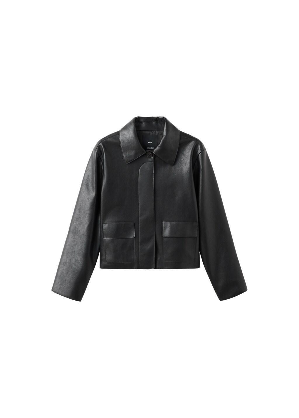 Black Faux-Leather Jacket With Pockets, Black, large image number 8