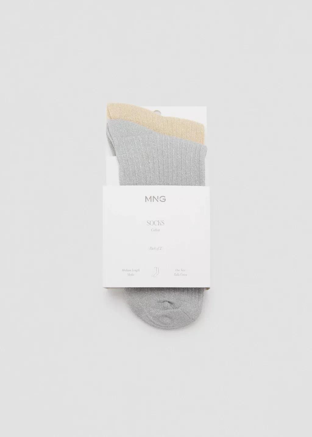 Grey Pack Of 2 Ribbed Lurex Socks, Grey, large image number 0