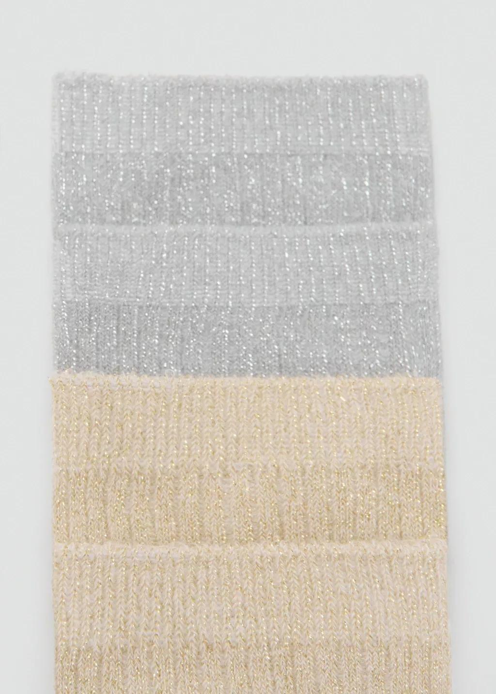 Grey Pack Of 2 Ribbed Lurex Socks, Grey, large image number 1