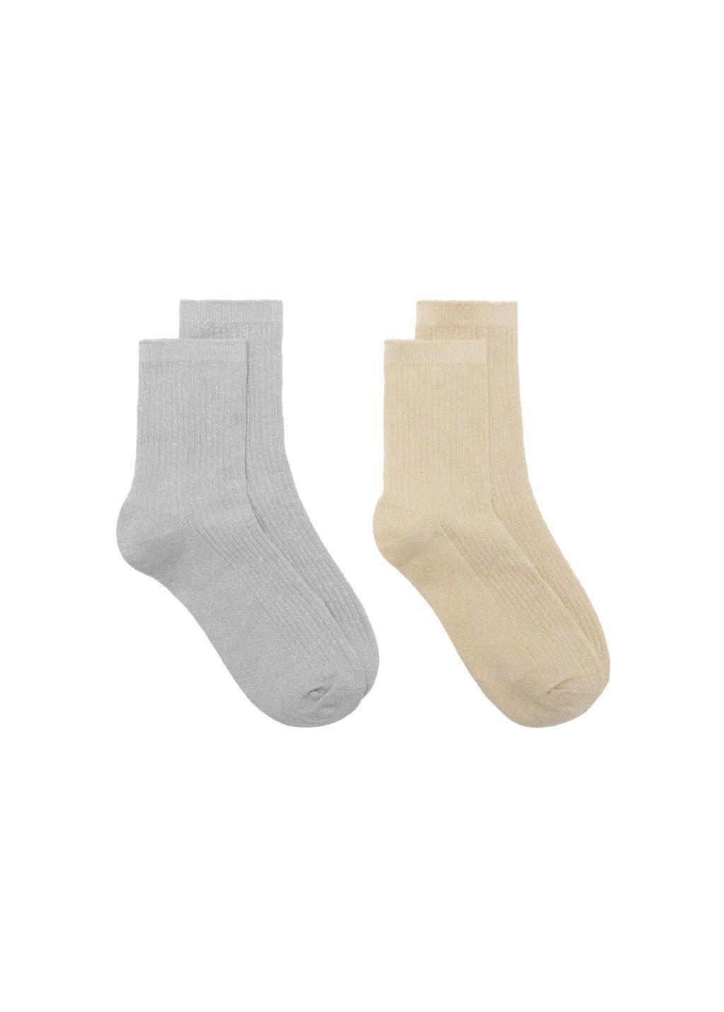 Grey Pack Of 2 Ribbed Lurex Socks, Grey, large image number 2