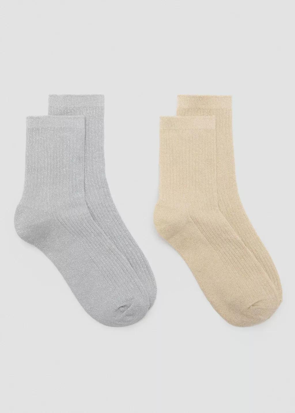 Grey Pack Of 2 Ribbed Lurex Socks, Grey, large image number 3