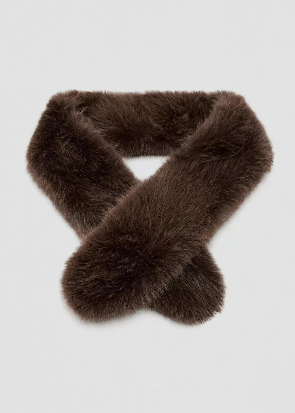 Brown Faux-Fur Scarf, Dark Brown, medium