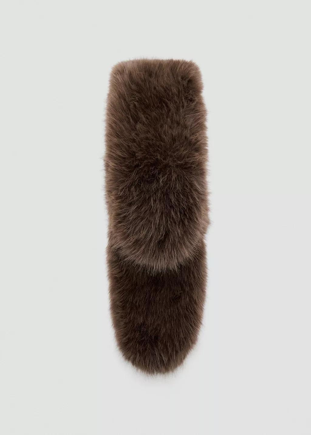 Brown Faux-Fur Scarf, Dark Brown, large image number 3