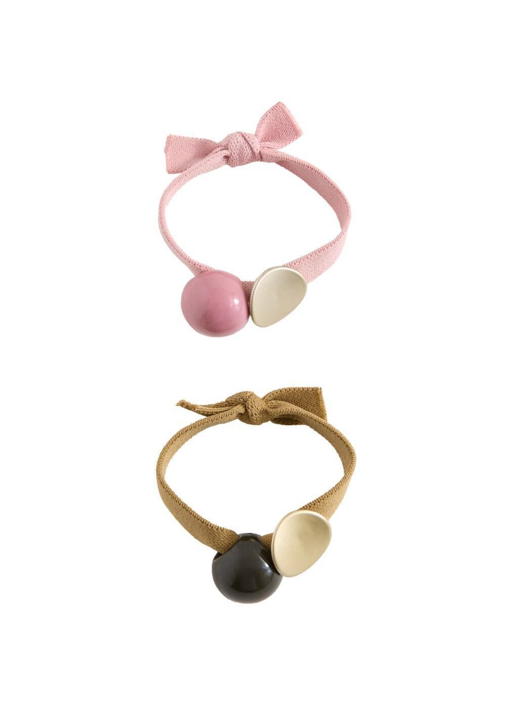Pink Pack Of 2 Hair Ties, Kids Girls, Light-Pastel Pink, medium