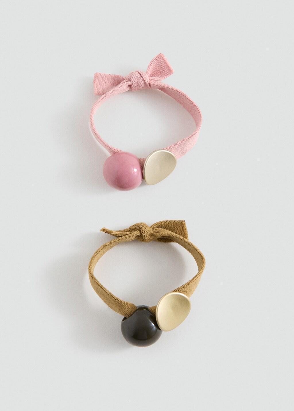 Pink Pack Of 2 Hair Ties, Kids Girls, Light-Pastel Pink, large image number 3
