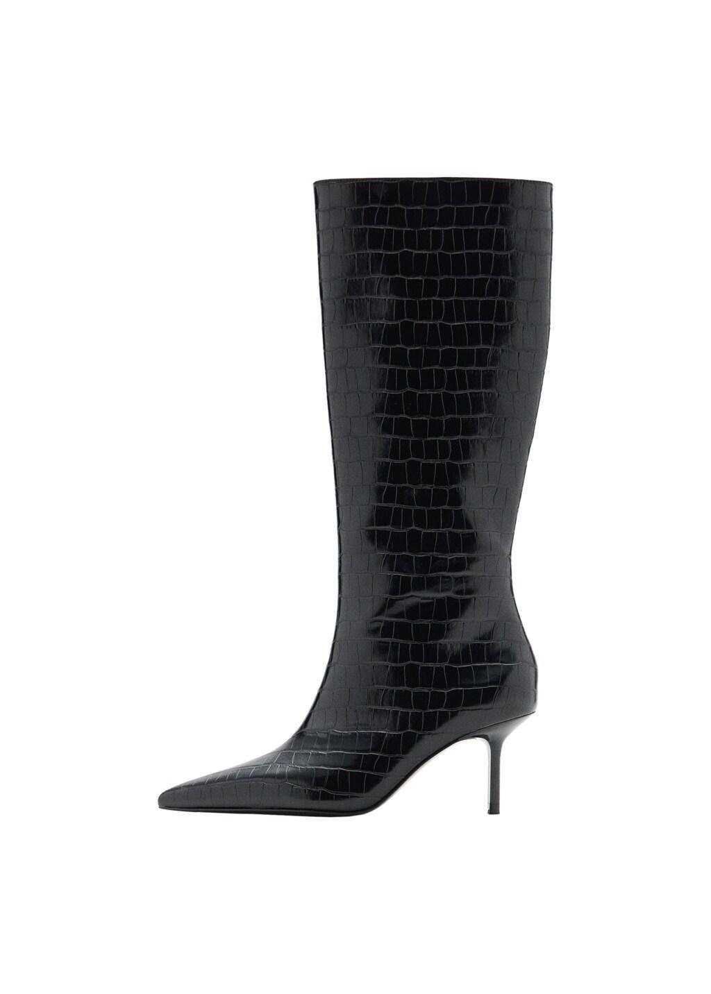Black Croc-Effect Tall Boots, Black, large image number 6