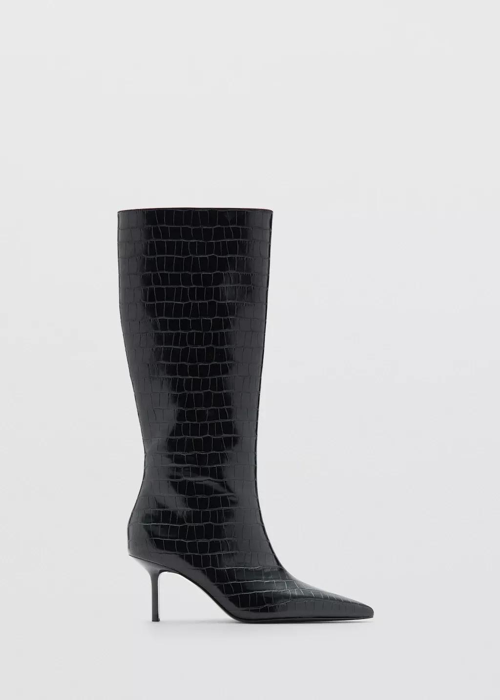 Black Croc-Effect Tall Boots, Black, large image number 7