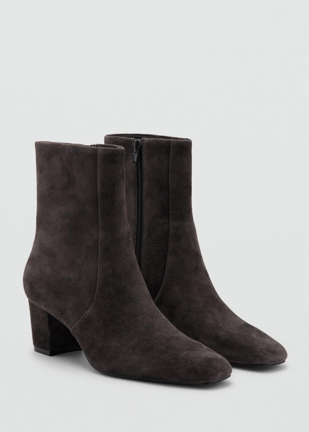 Grey Suede Block-Heel Boots, Dark Grey, large image number 0