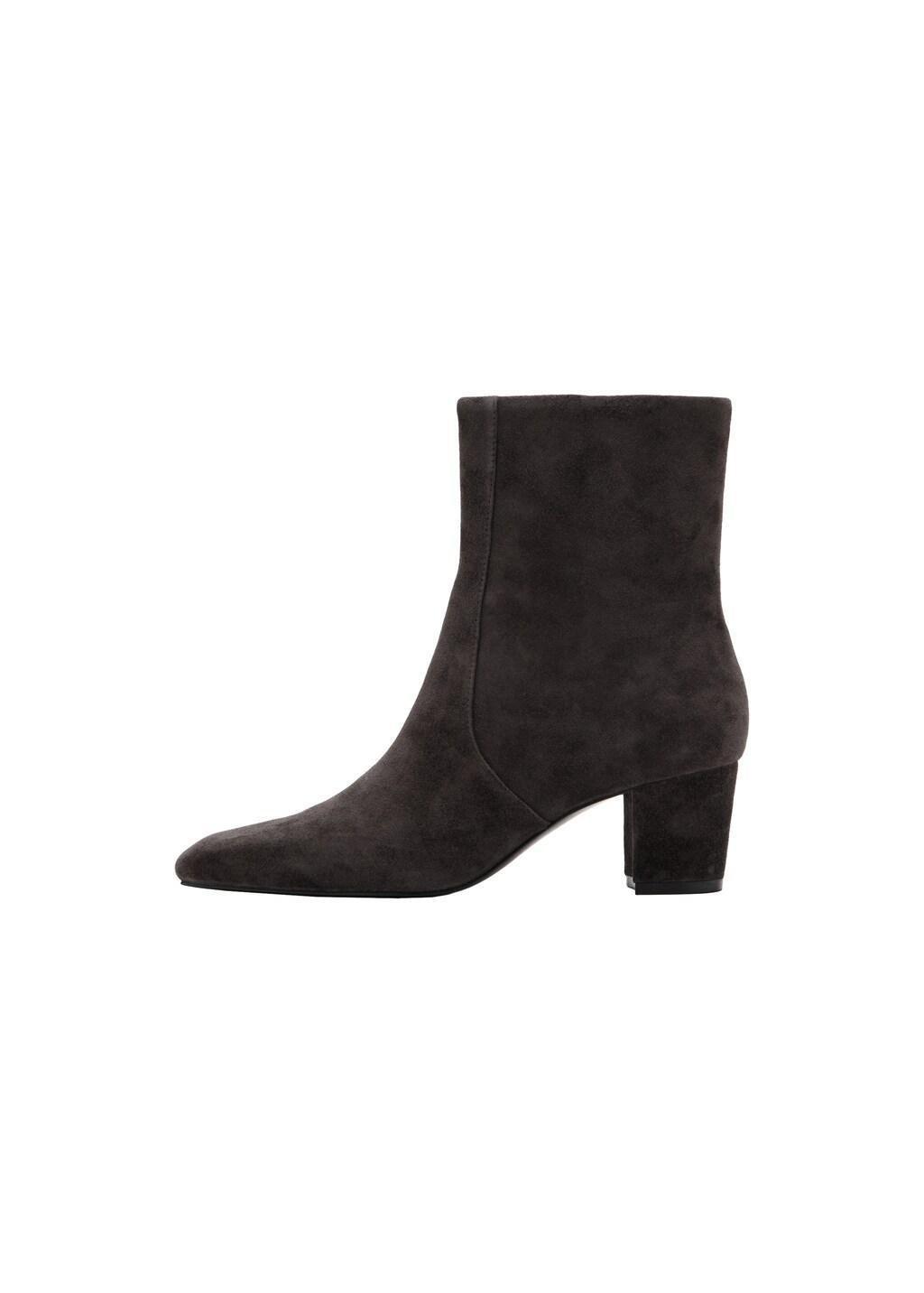 Grey Suede Block-Heel Boots, Dark Grey, large image number 2