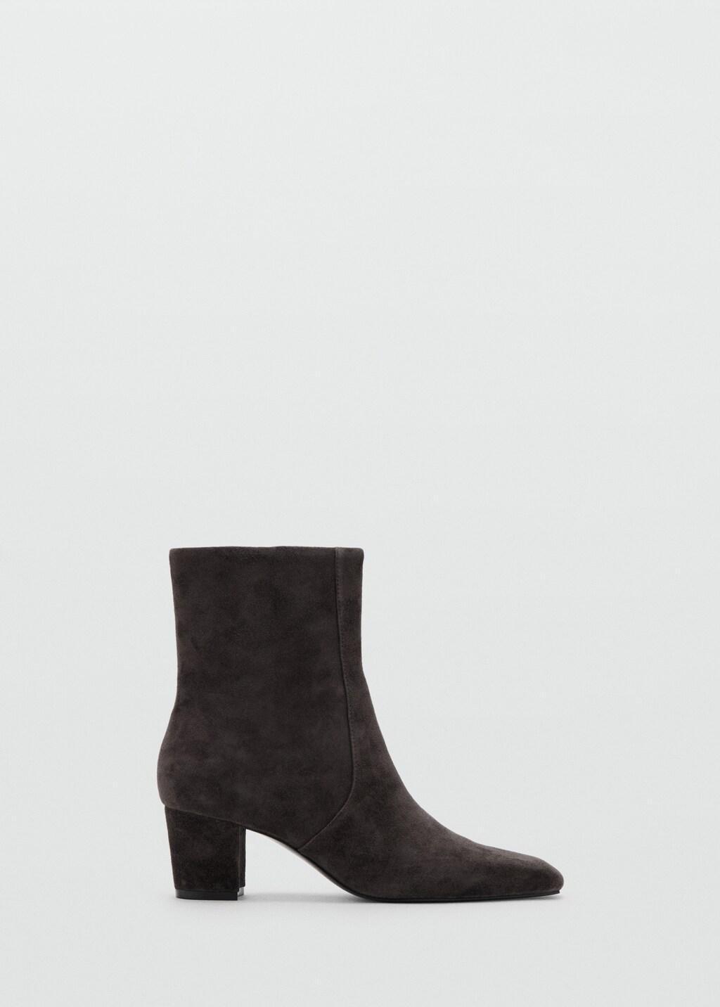 Grey Suede Block-Heel Boots, Dark Grey, large image number 3