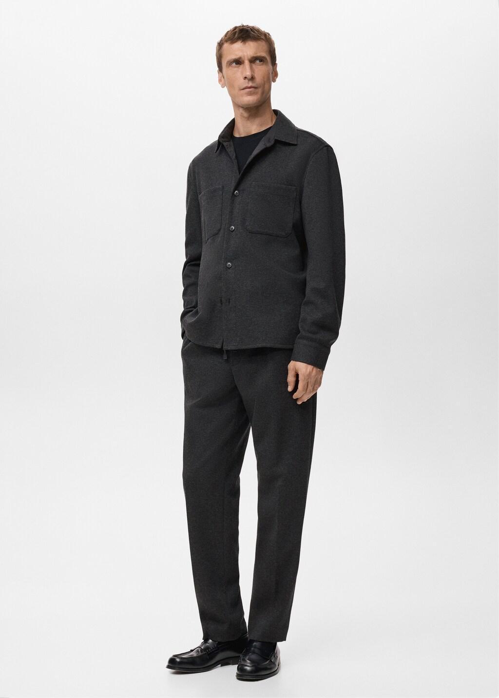 Grey Flannel Overshirt With Pockets, Dark Grey, large image number 0