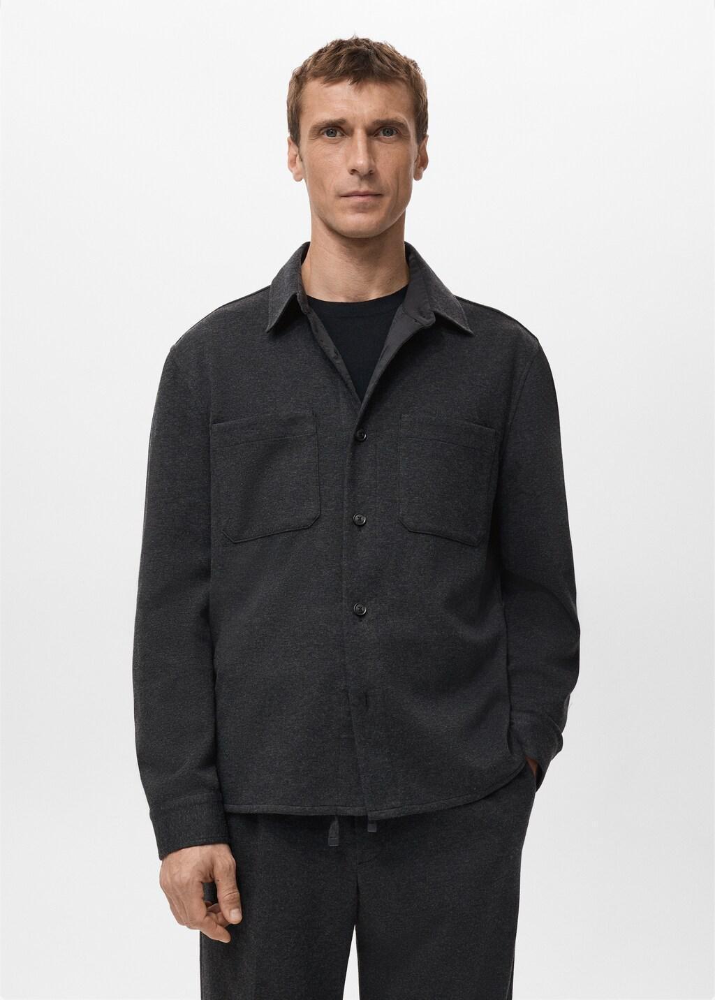 Grey Flannel Overshirt With Pockets, Dark Grey, large image number 3