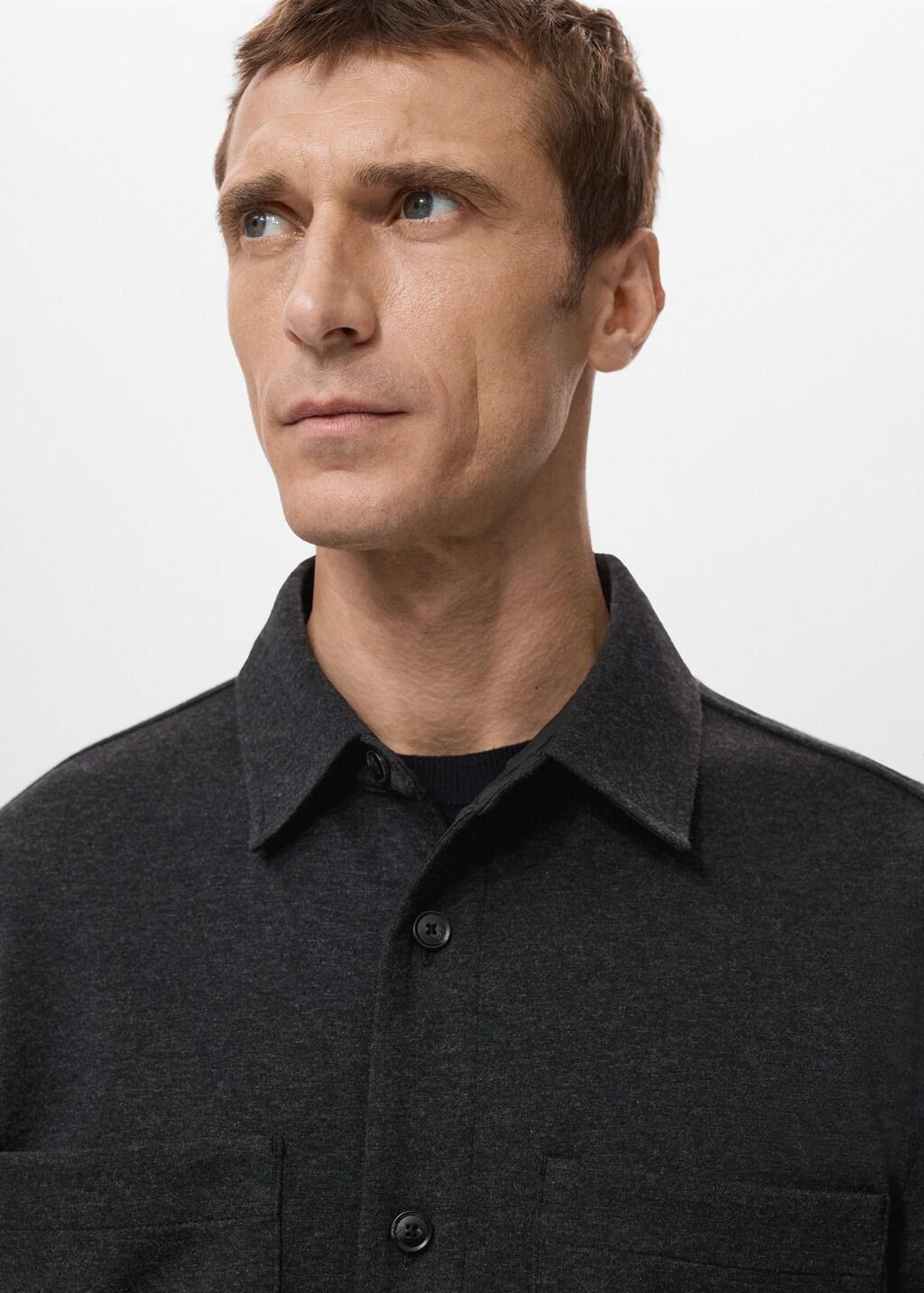 Grey Flannel Overshirt With Pockets, Dark Grey, large image number 4