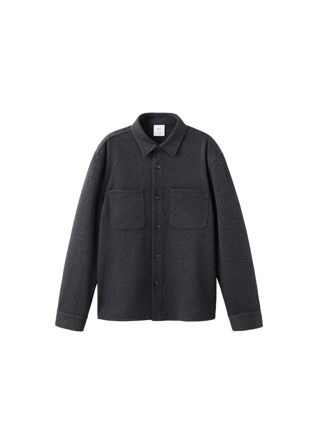 Grey Flannel Overshirt With Pockets, Dark Grey, large image number 6