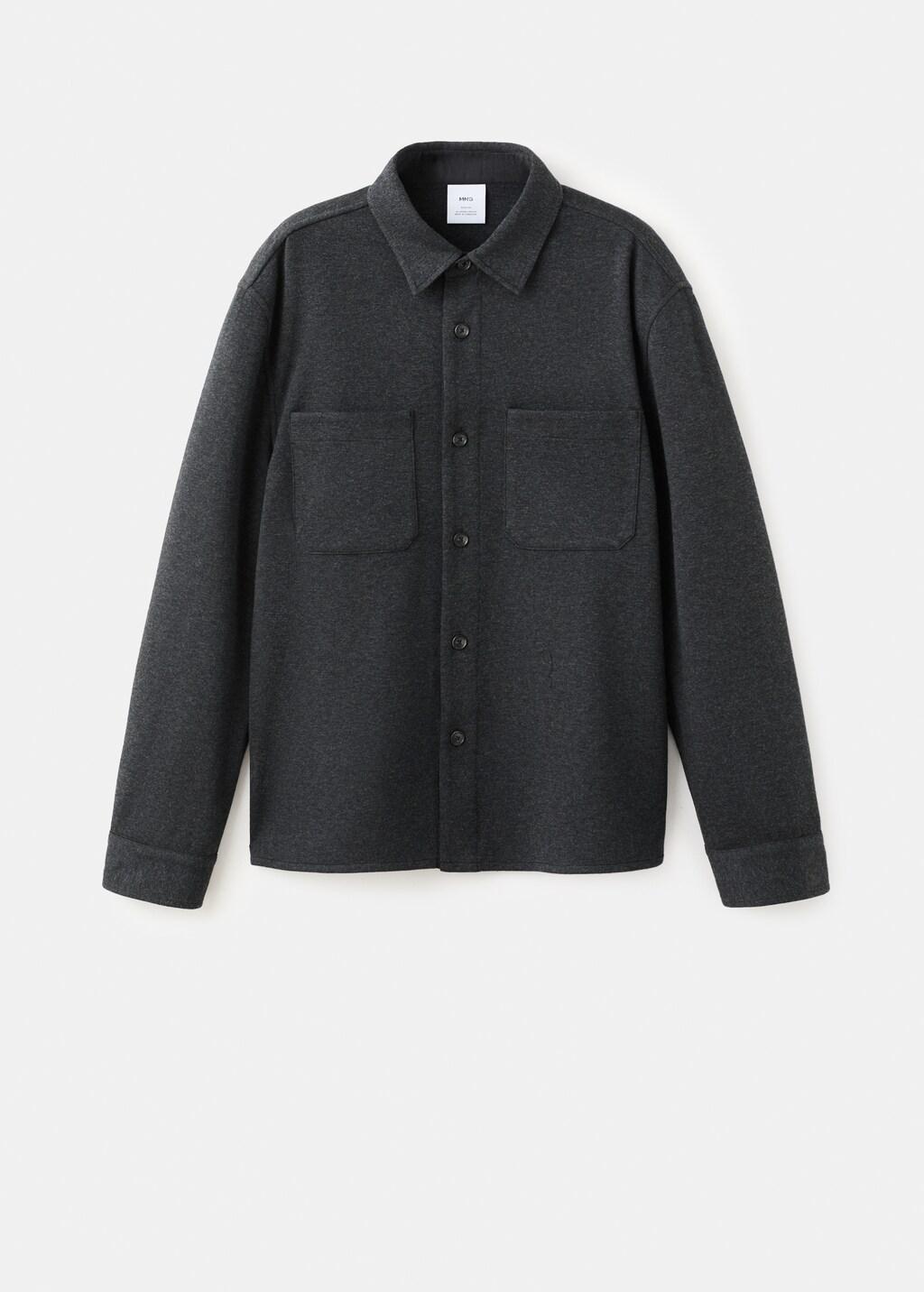 Grey Flannel Overshirt With Pockets, Dark Grey, large image number 7