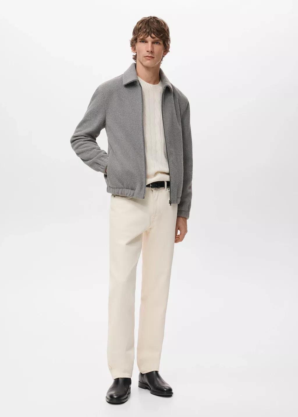 Grey Textured Zip-Up Sweatshirt, Light Pastel Grey, large image number 0