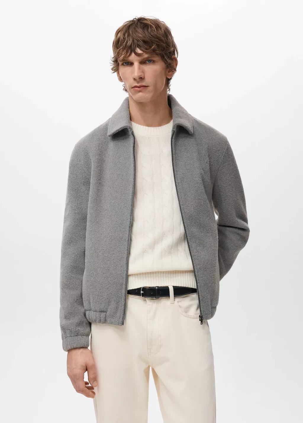 Grey Textured Zip-Up Sweatshirt, Light Pastel Grey, large image number 3