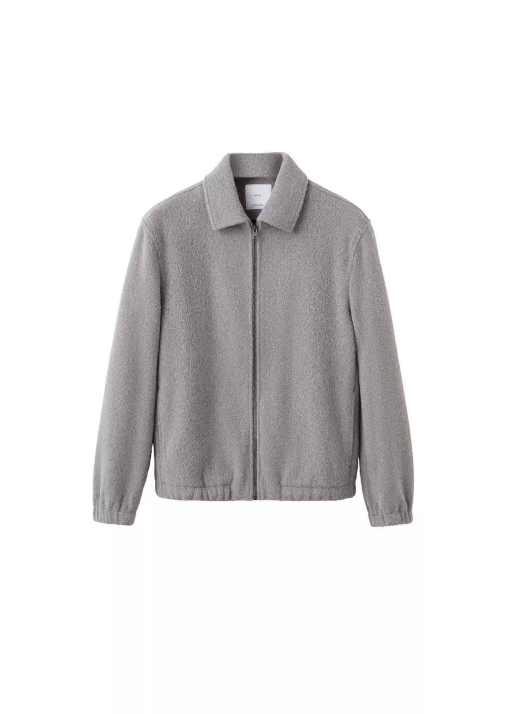 Grey Textured Zip-Up Sweatshirt, Light Pastel Grey, large image number 6