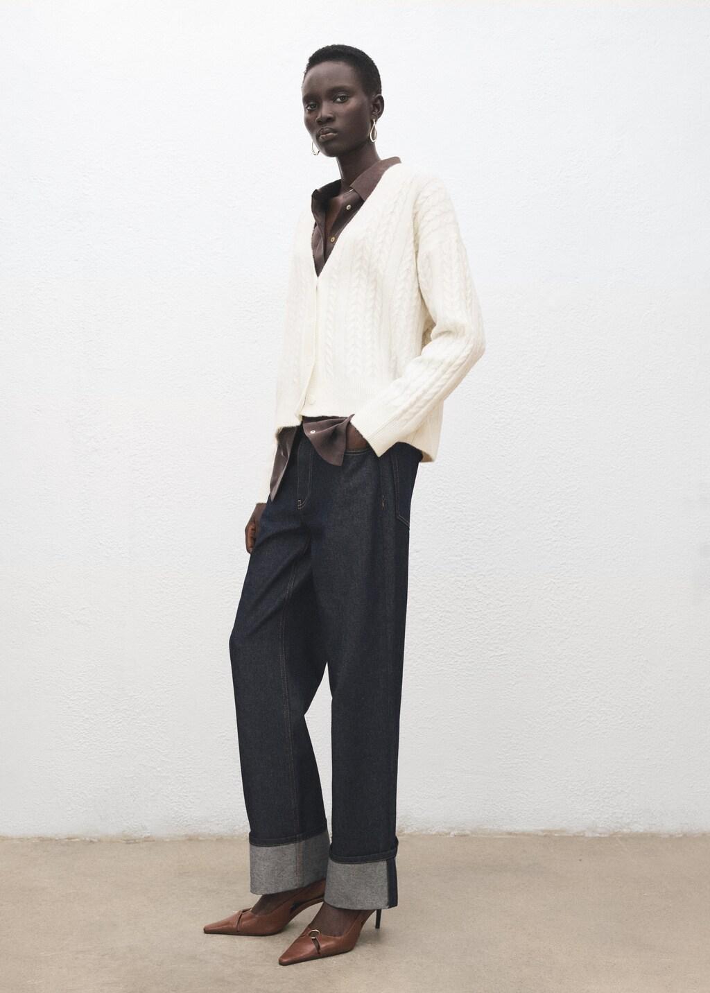 Beige Knitted Braided Cardigan, Light Beige, large image number 0