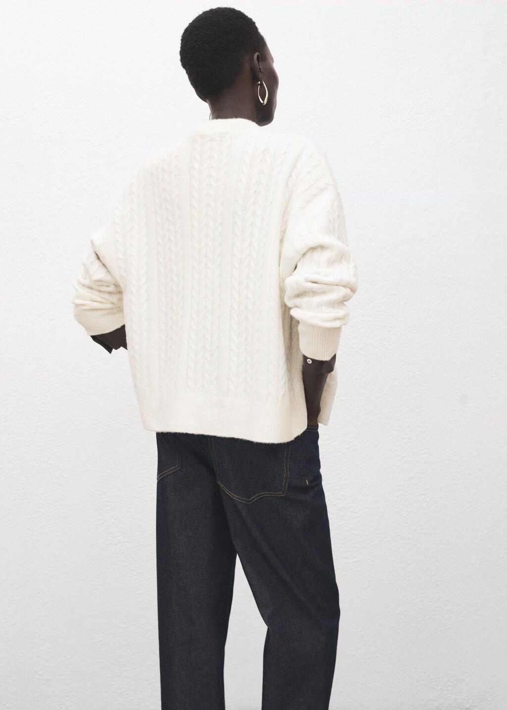 Beige Knitted Braided Cardigan, Light Beige, large image number 2