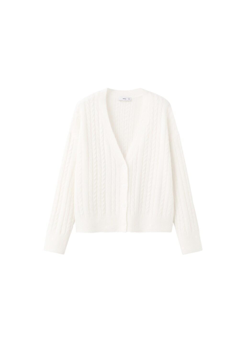 Beige Knitted Braided Cardigan, Light Beige, large image number 6