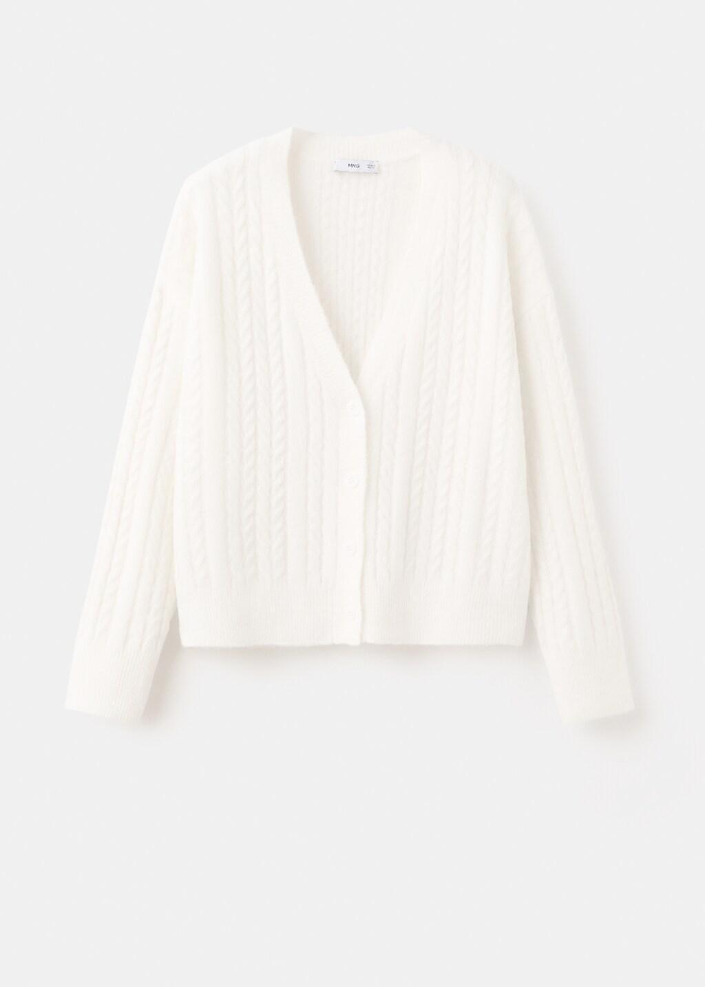 Beige Knitted Braided Cardigan, Light Beige, large image number 7