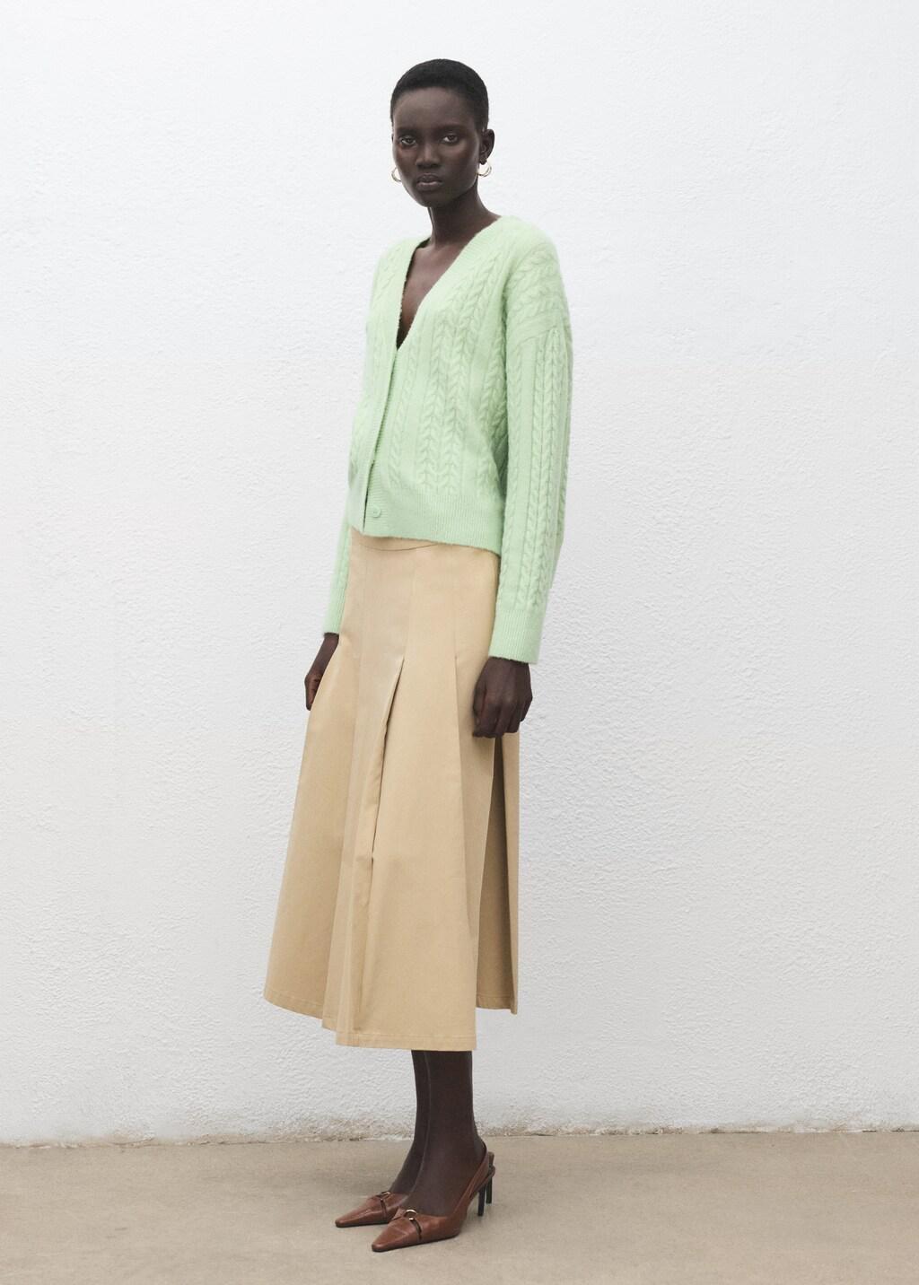 Turquoise Knitted Braided Cardigan, Turquoise - Aqua, medium