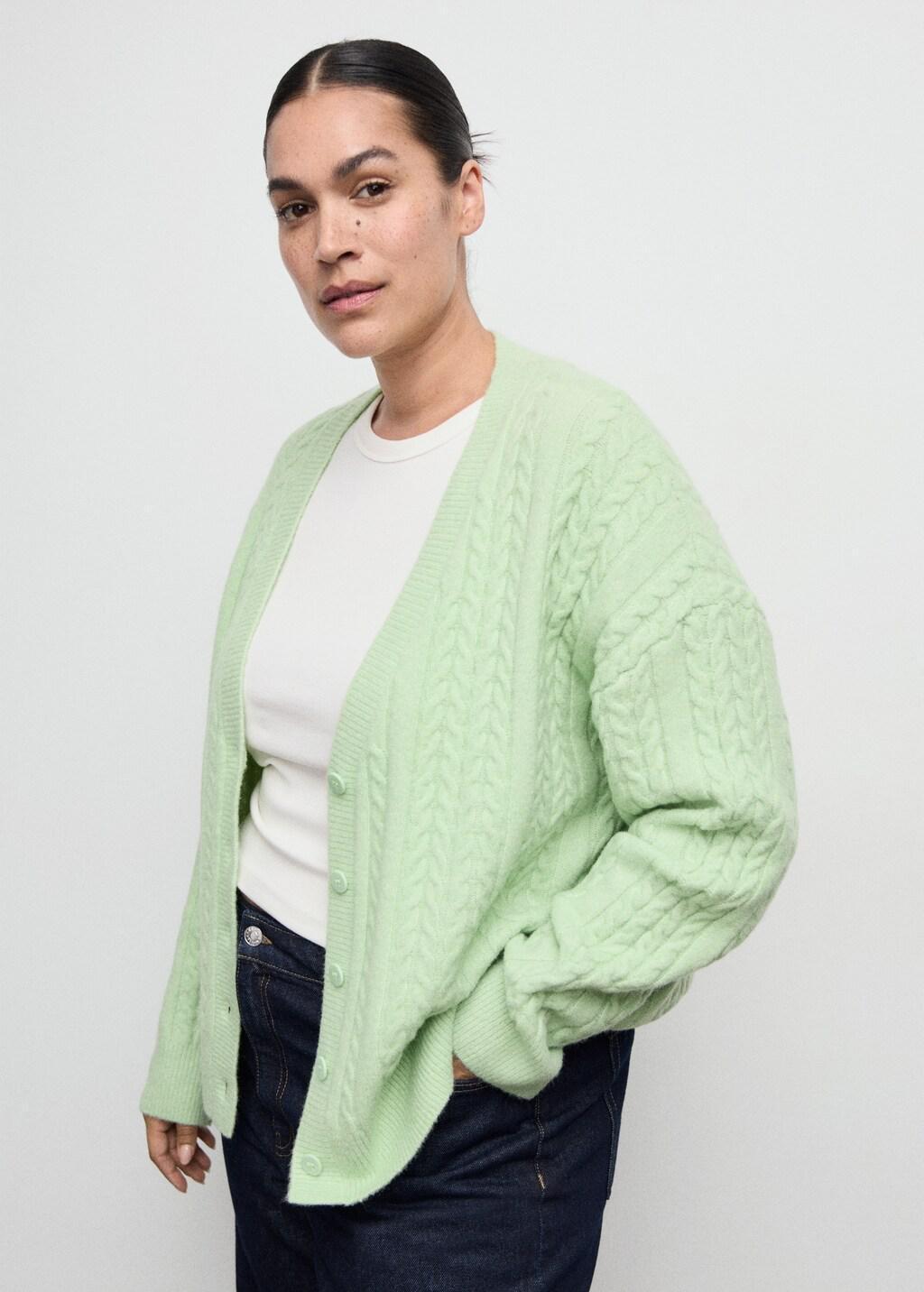 Turquoise Knitted Braided Cardigan, 0201_45, large image number 6