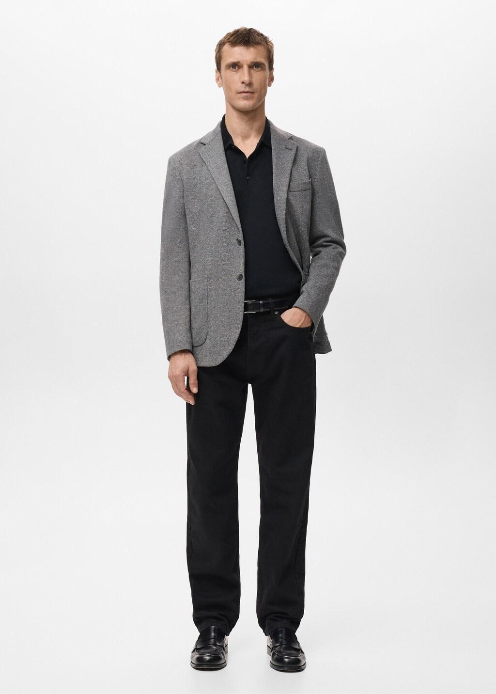 Grey Slim-Fit Herringbone Tailored Jacket, Grey, large image number 0