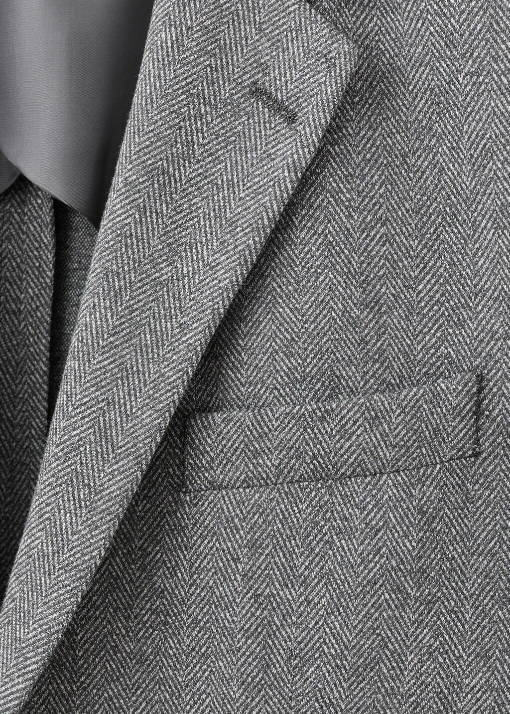 Grey Slim-Fit Herringbone Tailored Jacket, Grey, large image number 1