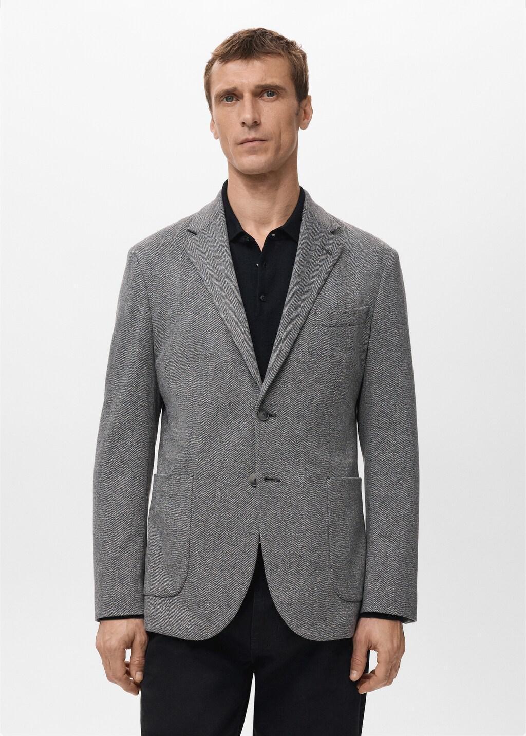 Grey Slim-Fit Herringbone Tailored Jacket, Grey, large image number 3