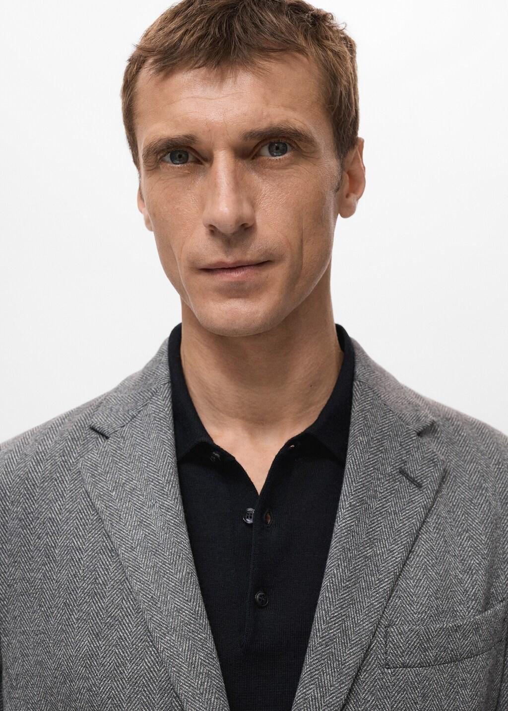 Grey Slim-Fit Herringbone Tailored Jacket, Grey, large image number 4