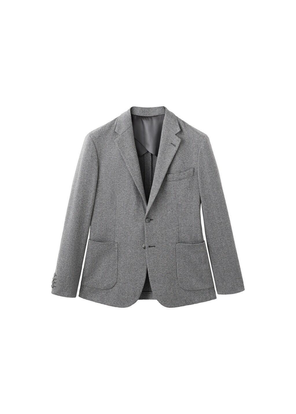 Grey Slim-Fit Herringbone Tailored Jacket, Grey, large image number 6
