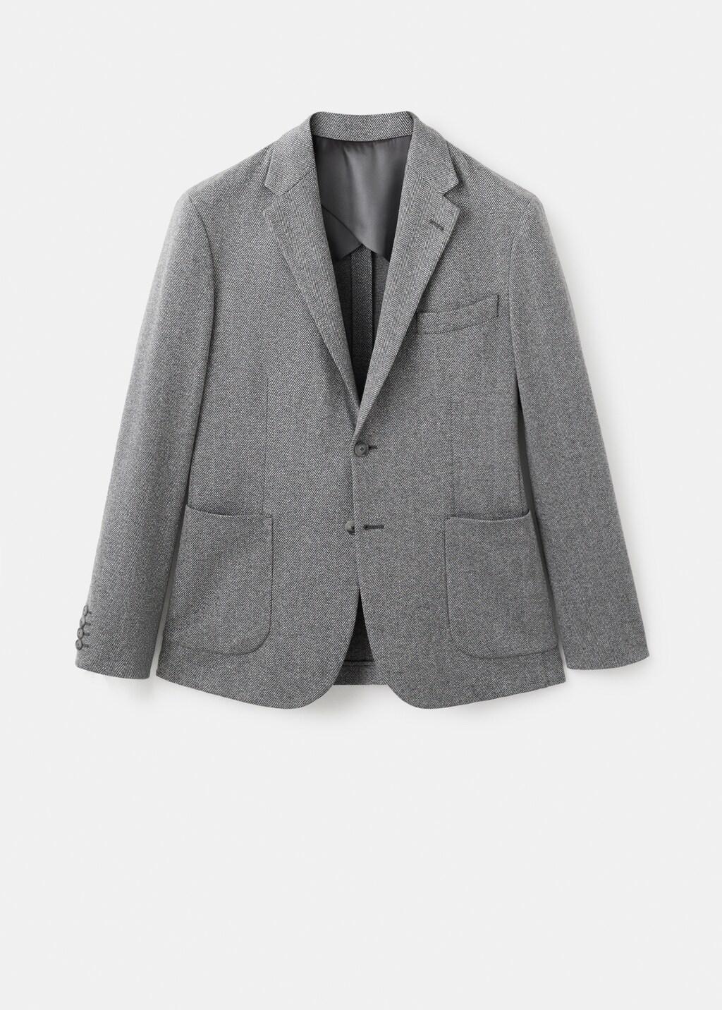 Grey Slim-Fit Herringbone Tailored Jacket, Grey, large image number 7