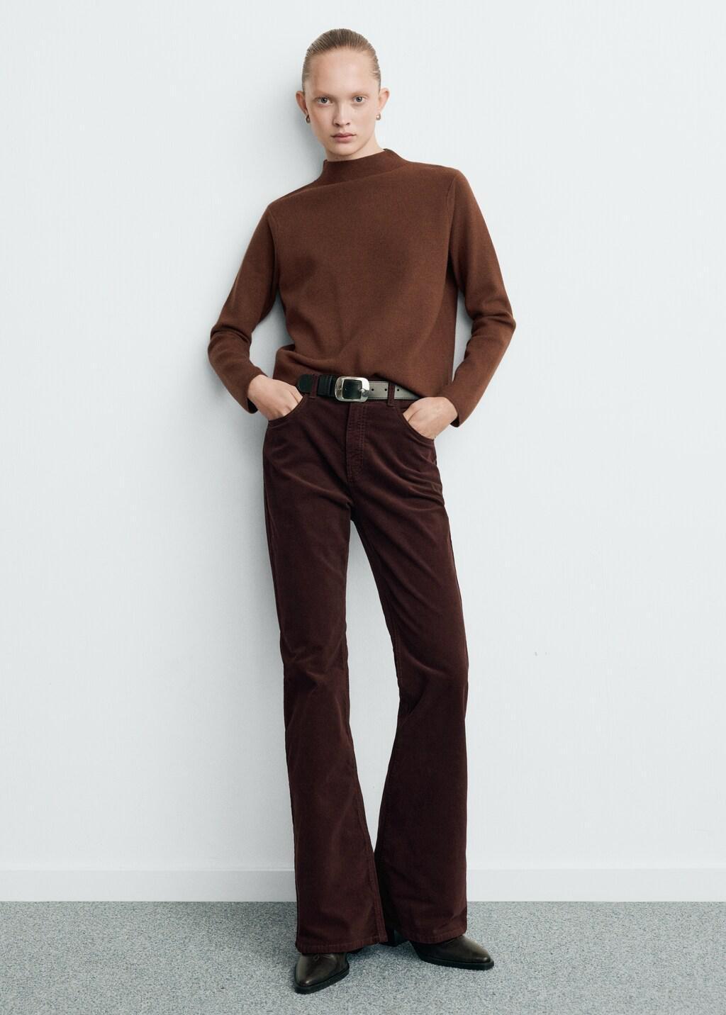 Brown Knitted Sweater With Perkins Neck, Dark Brown, medium